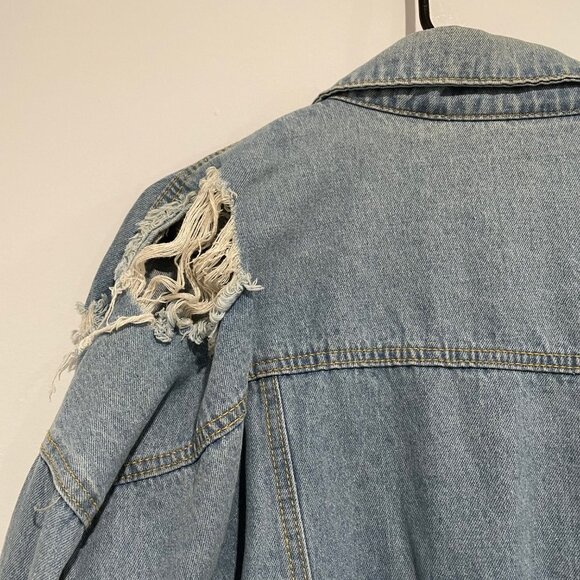 Forever 21 Light Blue Denim Ripped Long Jacket Size S - Picture 8 of 8